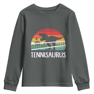 Funny Dinosaur Tennis Player Gift Youth Sweatshirt Tennisaurus TS12 Dark Heather Print Your Wear