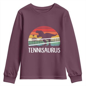 Funny Dinosaur Tennis Player Gift Youth Sweatshirt Tennisaurus TS12 Maroon Print Your Wear