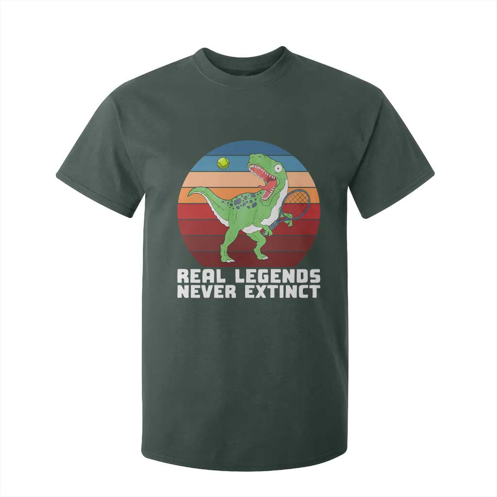 Retro Dinosaur Tennis Player T Shirt For Kid Real Legends Never Extinct TS12 Dark Forest Green Print Your Wear