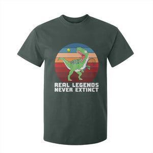Retro Dinosaur Tennis Player T Shirt For Kid Real Legends Never Extinct TS12 Dark Forest Green Print Your Wear