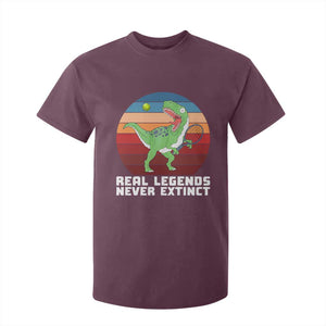 Retro Dinosaur Tennis Player T Shirt For Kid Real Legends Never Extinct TS12 Maroon Print Your Wear