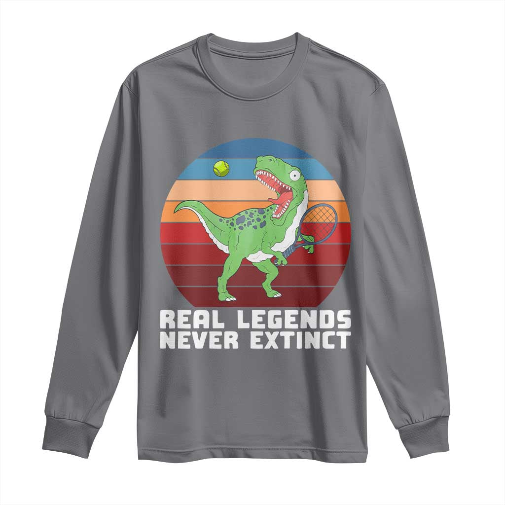 Retro Dinosaur Tennis Player Long Sleeve Shirt Real Legends Never Extinct TS12 Charcoal Print Your Wear