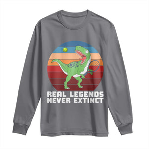 Retro Dinosaur Tennis Player Long Sleeve Shirt Real Legends Never Extinct TS12 Charcoal Print Your Wear