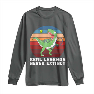 Retro Dinosaur Tennis Player Long Sleeve Shirt Real Legends Never Extinct TS12 Dark Heather Print Your Wear