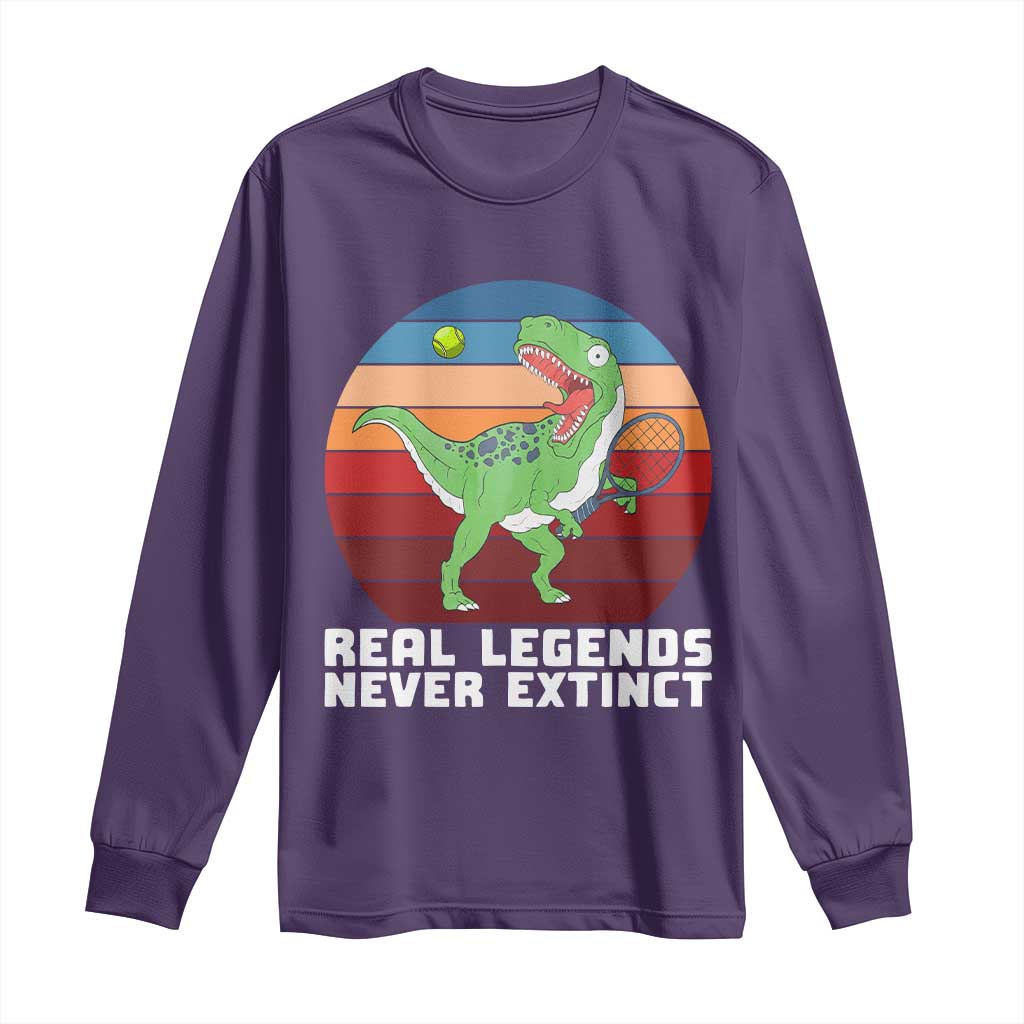 Retro Dinosaur Tennis Player Long Sleeve Shirt Real Legends Never Extinct TS12 Purple Print Your Wear