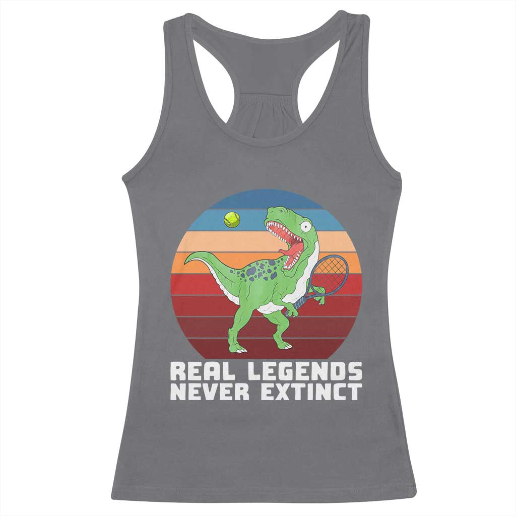 Retro Dinosaur Tennis Player Racerback Tank Top Real Legends Never Extinct TS12 Charcoal Print Your Wear