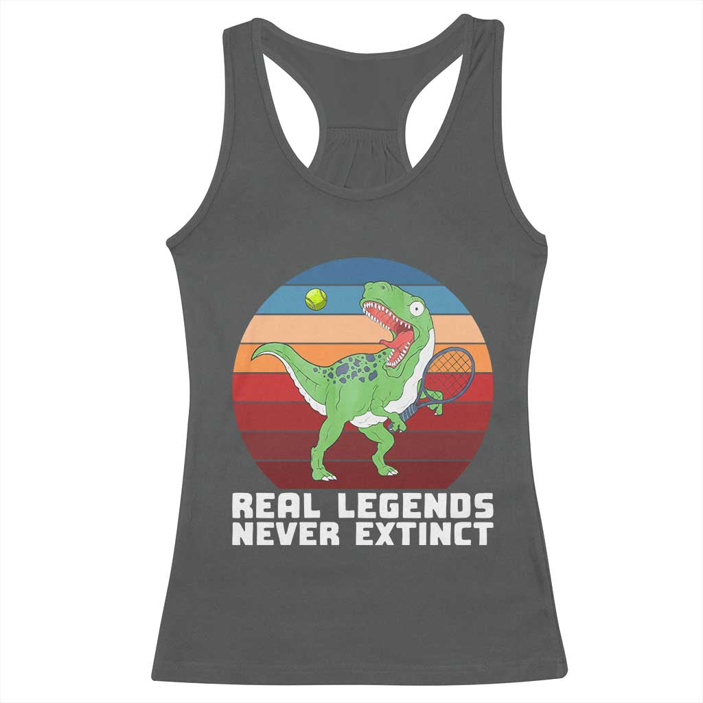 Retro Dinosaur Tennis Player Racerback Tank Top Real Legends Never Extinct TS12 Dark Heather Print Your Wear