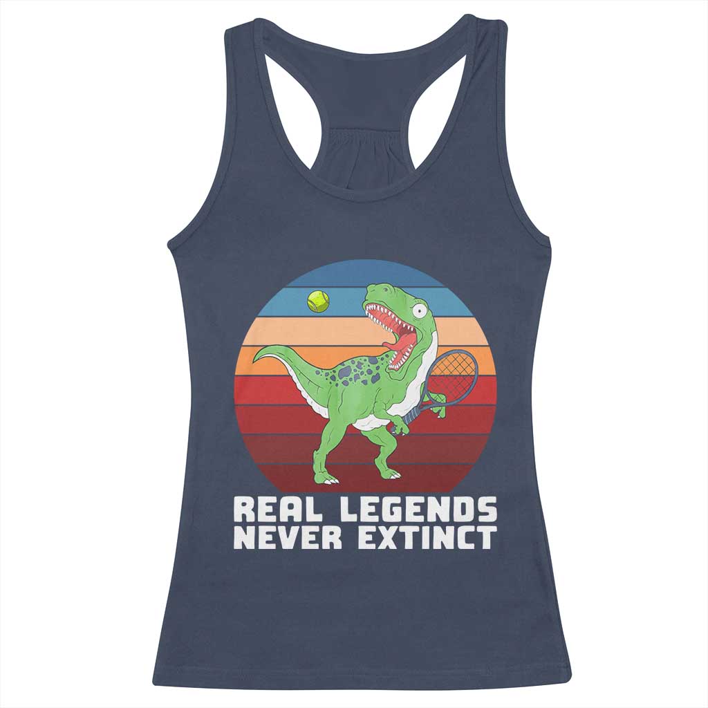 Retro Dinosaur Tennis Player Racerback Tank Top Real Legends Never Extinct TS12 Navy Print Your Wear