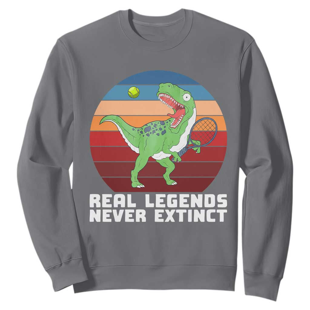 Retro Dinosaur Tennis Player Sweatshirt Real Legends Never Extinct TS12 Charcoal Print Your Wear