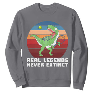 Retro Dinosaur Tennis Player Sweatshirt Real Legends Never Extinct TS12 Charcoal Print Your Wear