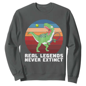 Retro Dinosaur Tennis Player Sweatshirt Real Legends Never Extinct TS12 Dark Heather Print Your Wear