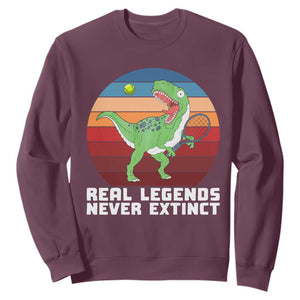 Retro Dinosaur Tennis Player Sweatshirt Real Legends Never Extinct TS12 Maroon Print Your Wear
