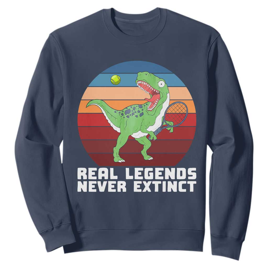 Retro Dinosaur Tennis Player Sweatshirt Real Legends Never Extinct TS12 Navy Print Your Wear