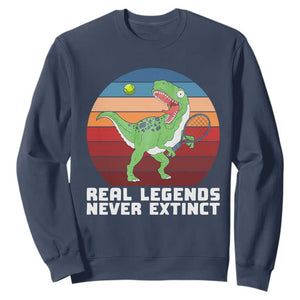 Retro Dinosaur Tennis Player Sweatshirt Real Legends Never Extinct TS12 Navy Print Your Wear