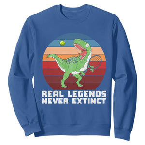 Retro Dinosaur Tennis Player Sweatshirt Real Legends Never Extinct TS12 Royal Blue Print Your Wear