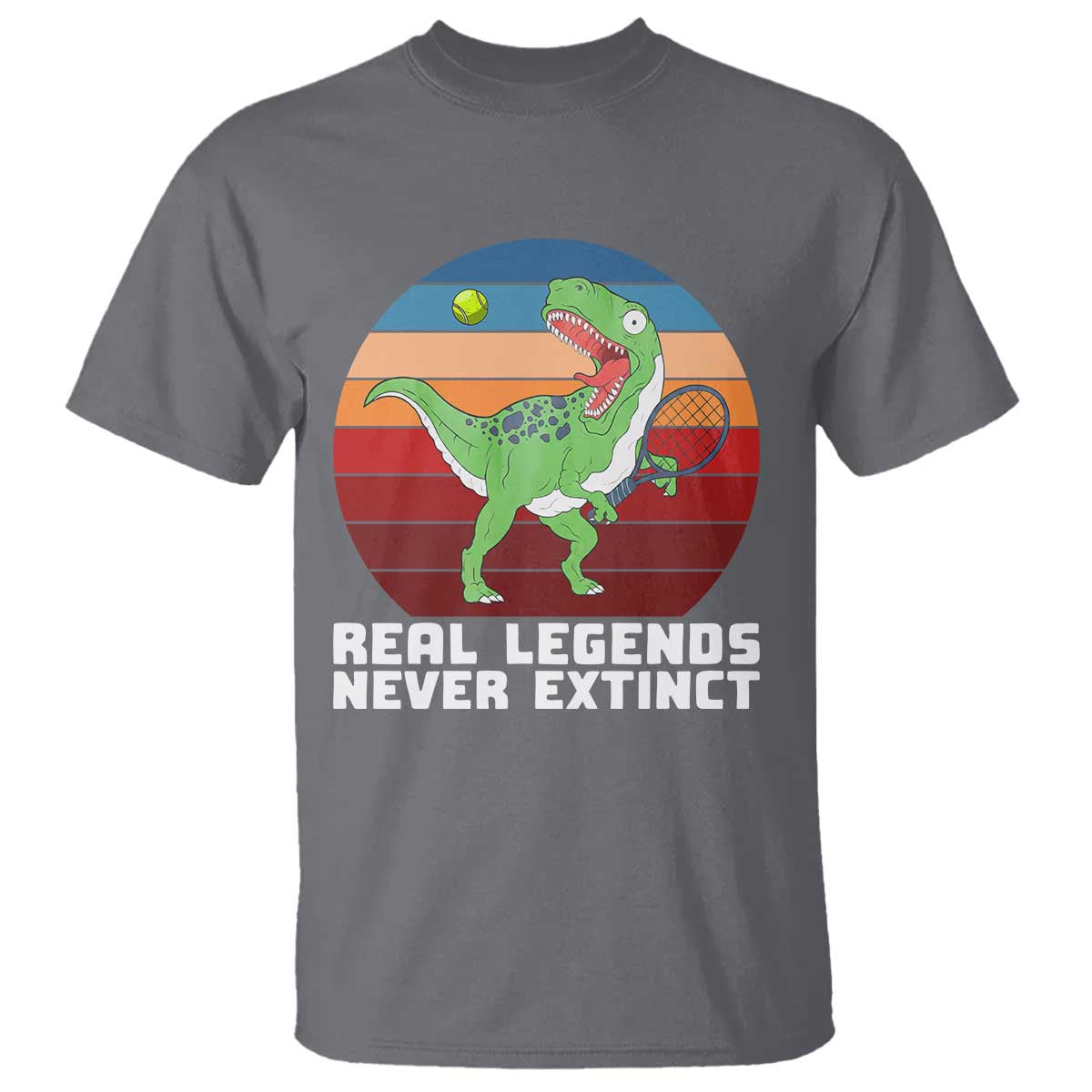 Retro Dinosaur Tennis Player T Shirt Real Legends Never Extinct TS12 Charcoal Print Your Wear