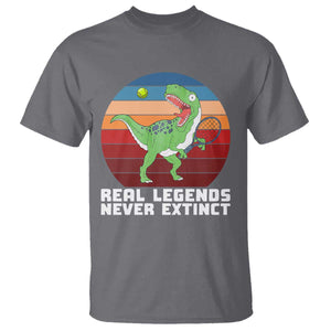 Retro Dinosaur Tennis Player T Shirt Real Legends Never Extinct TS12 Charcoal Print Your Wear