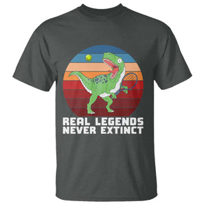 Retro Dinosaur Tennis Player T Shirt Real Legends Never Extinct TS12 Dark Heather Print Your Wear
