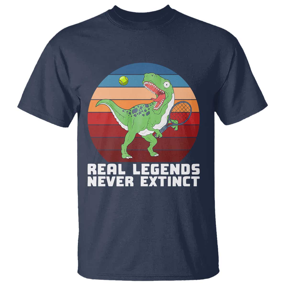 Retro Dinosaur Tennis Player T Shirt Real Legends Never Extinct TS12 Navy Print Your Wear