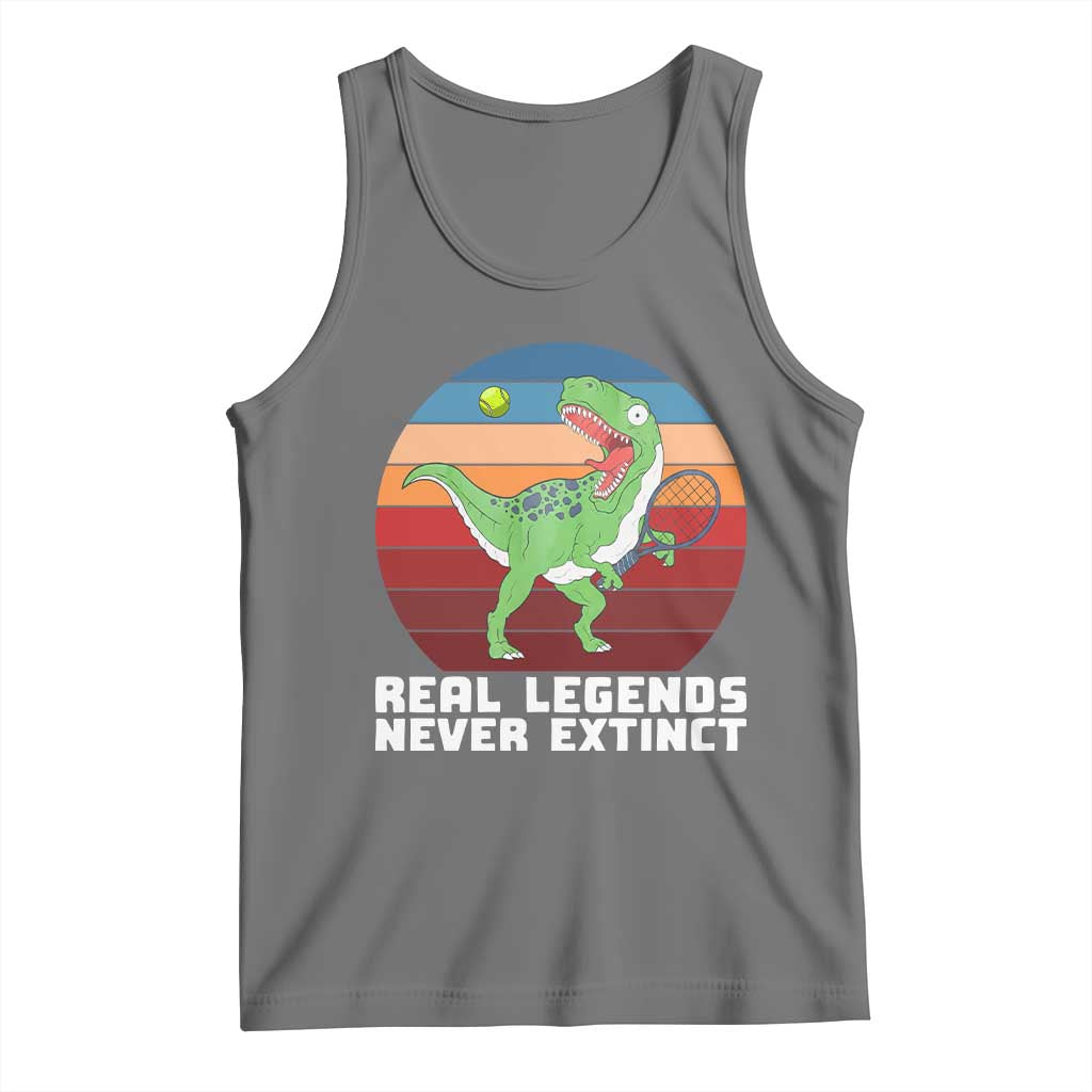 Retro Dinosaur Tennis Player Tank Top Real Legends Never Extinct TS12 Black Heather Print Your Wear