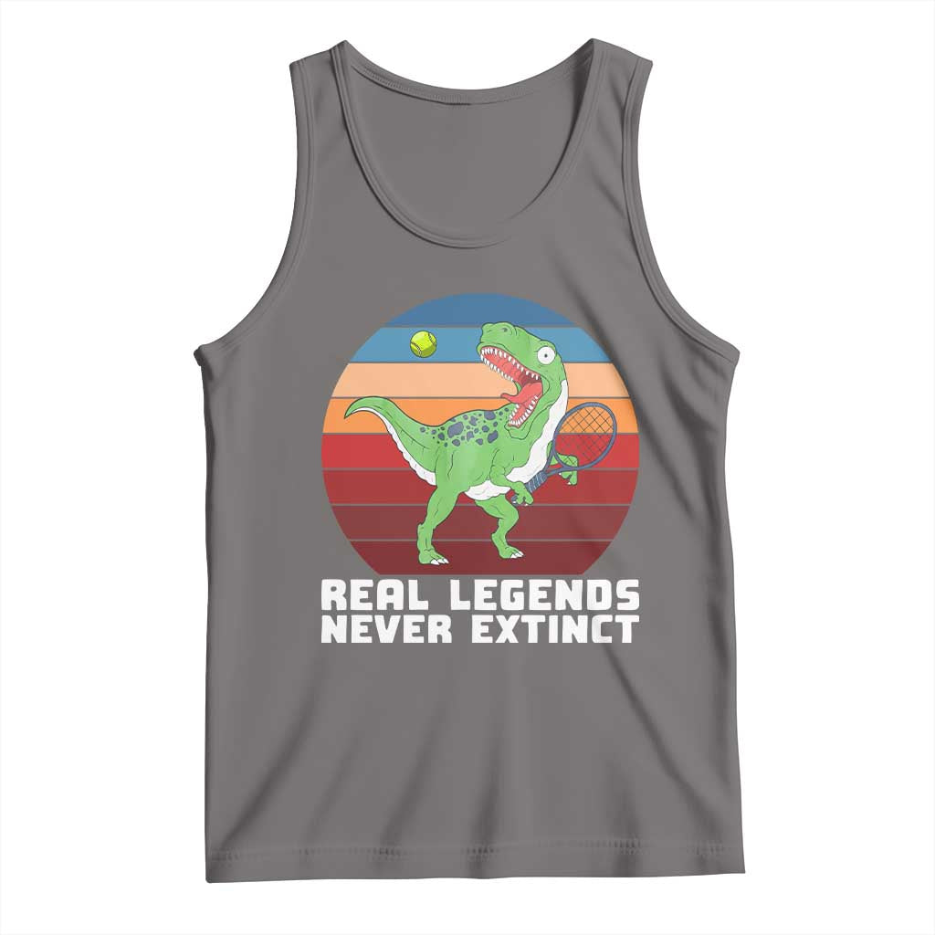 Retro Dinosaur Tennis Player Tank Top Real Legends Never Extinct TS12 Deep Heather Print Your Wear