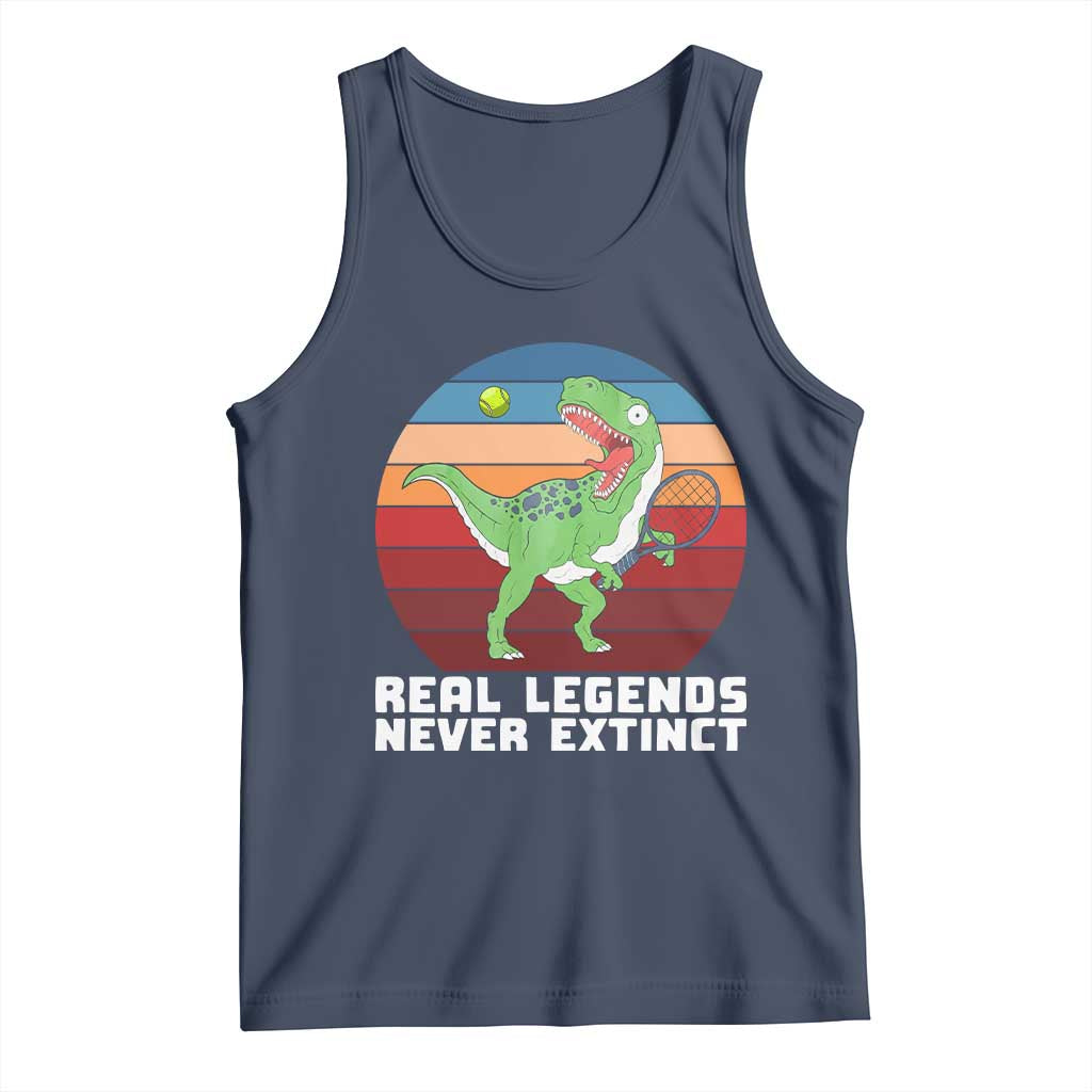 Retro Dinosaur Tennis Player Tank Top Real Legends Never Extinct TS12 Navy Print Your Wear