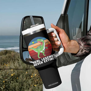 Retro Dinosaur Tennis Player Tumbler With Handle Real Legends Never Extinct TS12 Print Your Wear