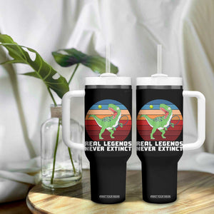 Retro Dinosaur Tennis Player Tumbler With Handle Real Legends Never Extinct TS12 Print Your Wear
