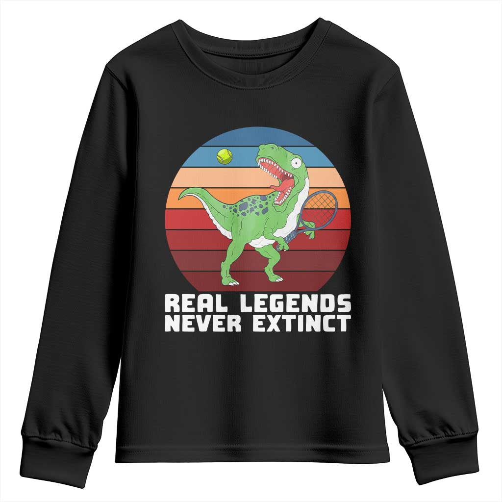 Retro Dinosaur Tennis Player Youth Sweatshirt Real Legends Never Extinct TS12 Black Print Your Wear
