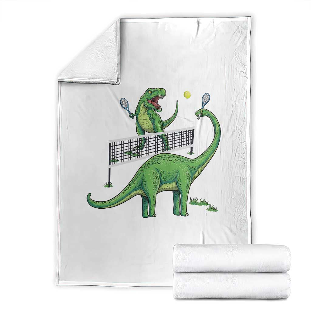 Funny Prehistoric Dinosaur Tennis Player Game Day Throw Blanket TS12 White Print Your Wear