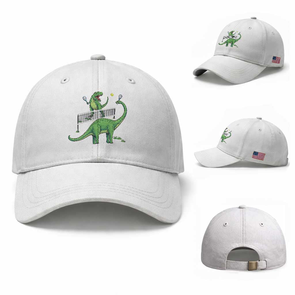 Funny Prehistoric Dinosaur Tennis Player Game Day Baseball Cap TS12 Baseball Cap Universal Fit White Print Your Wear