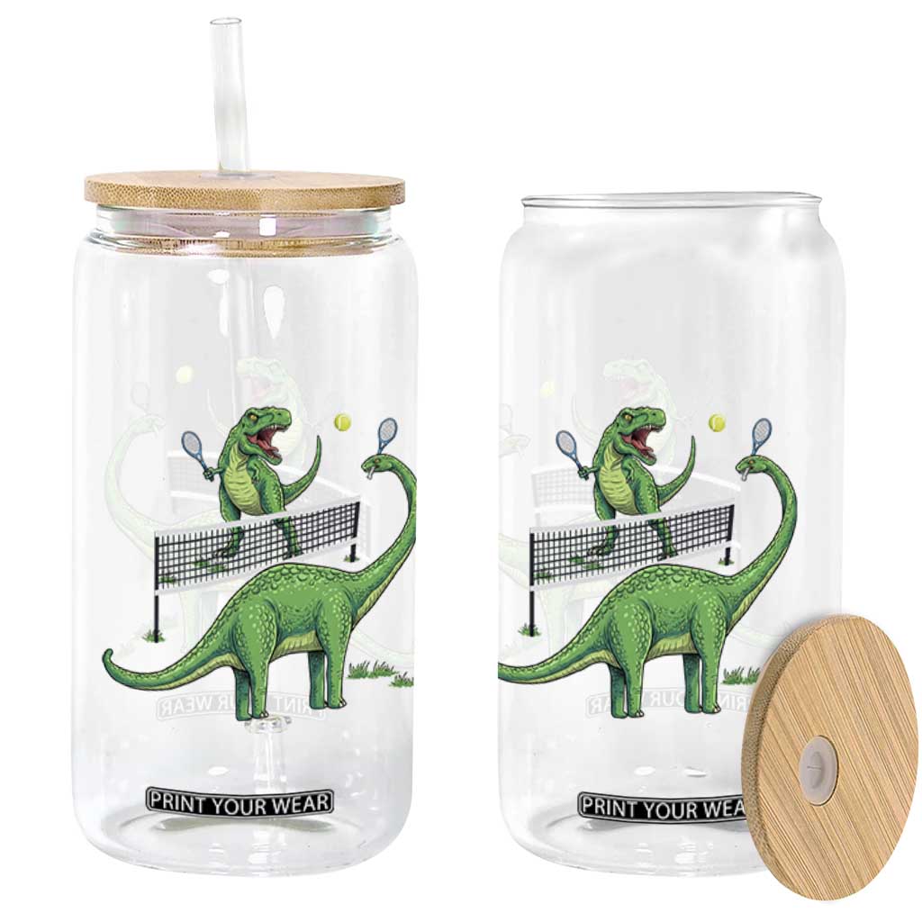 Funny Prehistoric Dinosaur Tennis Player Game Day Glass Can TS12 Print Your Wear