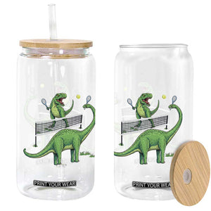 Funny Prehistoric Dinosaur Tennis Player Game Day Glass Can TS12 Print Your Wear