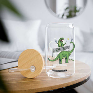 Funny Prehistoric Dinosaur Tennis Player Game Day Glass Can TS12 Print Your Wear