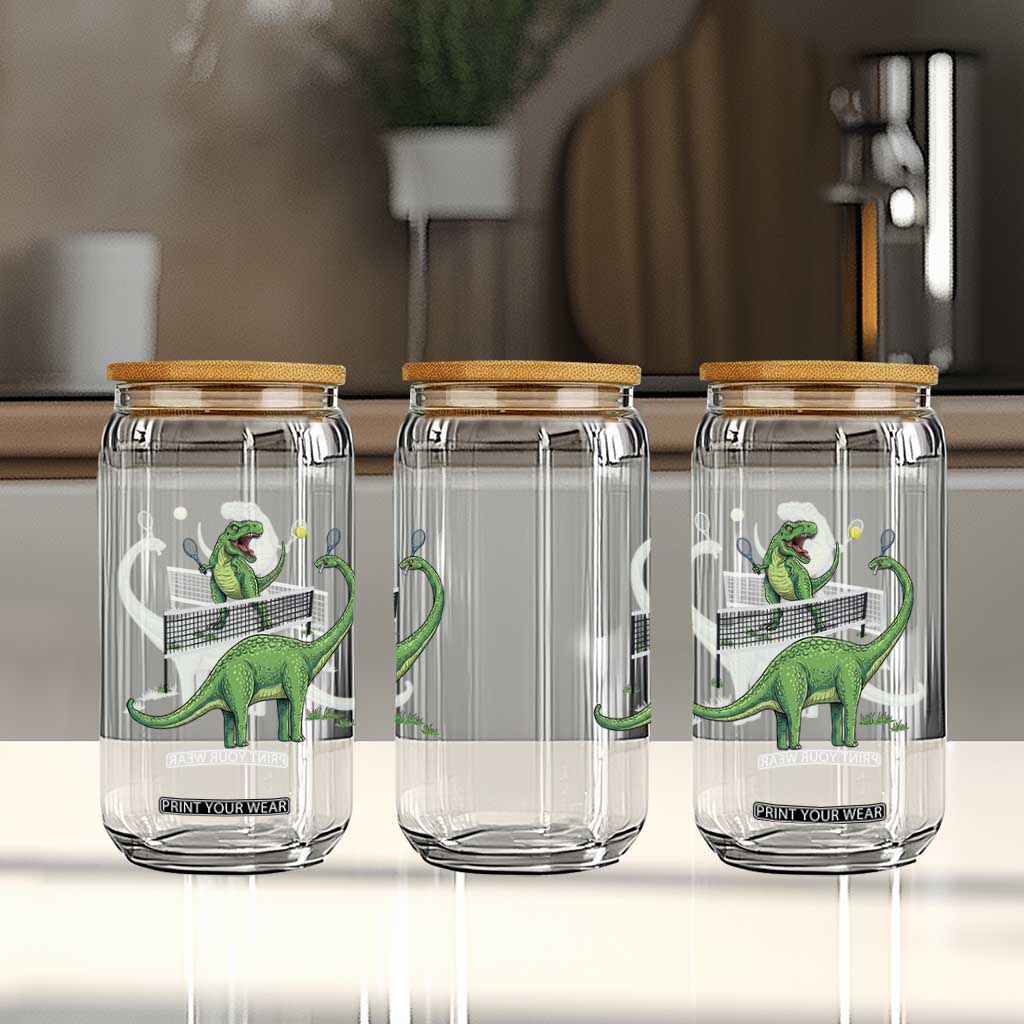 Funny Prehistoric Dinosaur Tennis Player Game Day Glass Can TS12 Print Your Wear