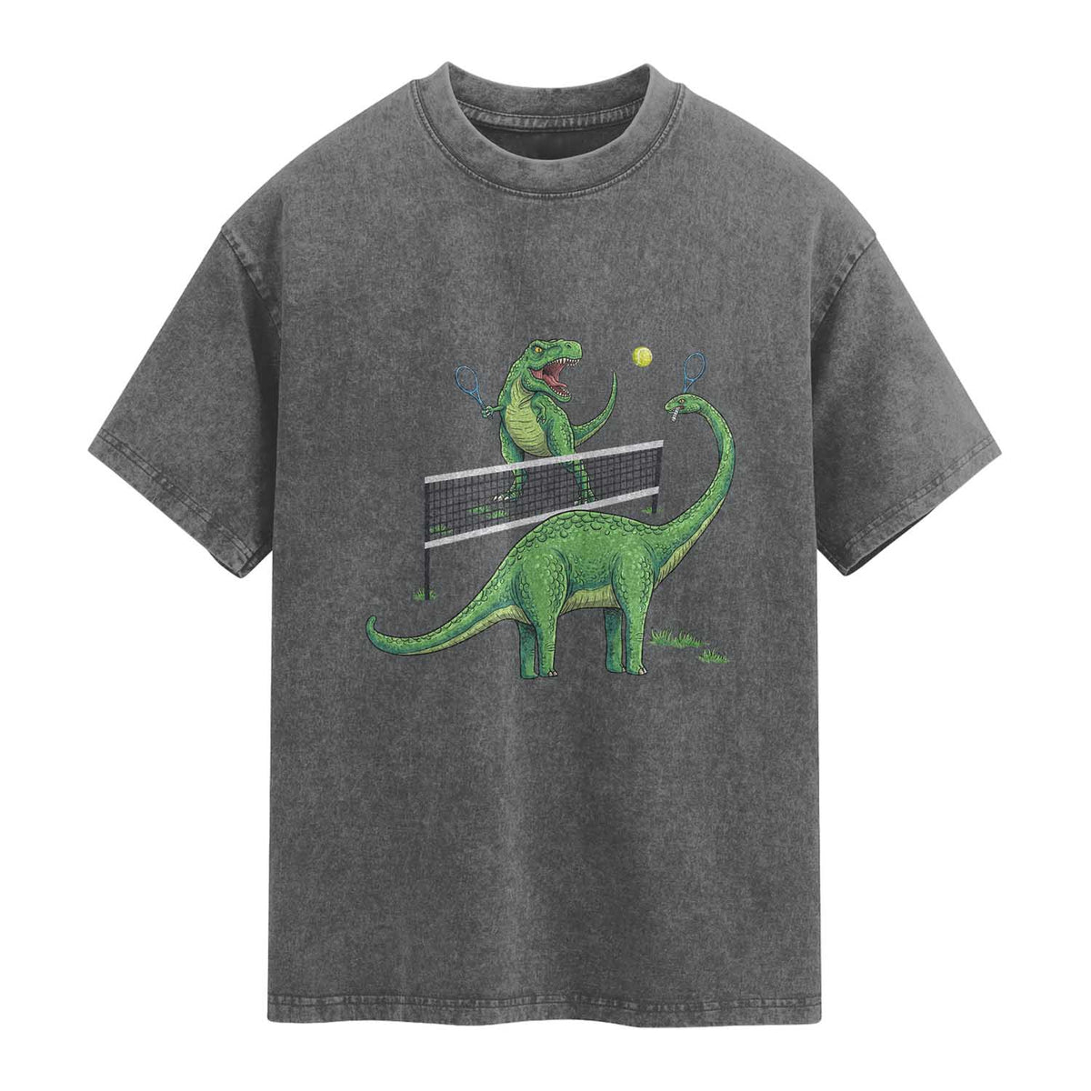 Funny Prehistoric Dinosaur Tennis Player Game Day Washed Cotton T-Shirt