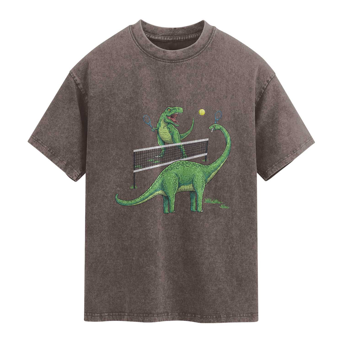 Funny Prehistoric Dinosaur Tennis Player Game Day Washed Cotton T-Shirt