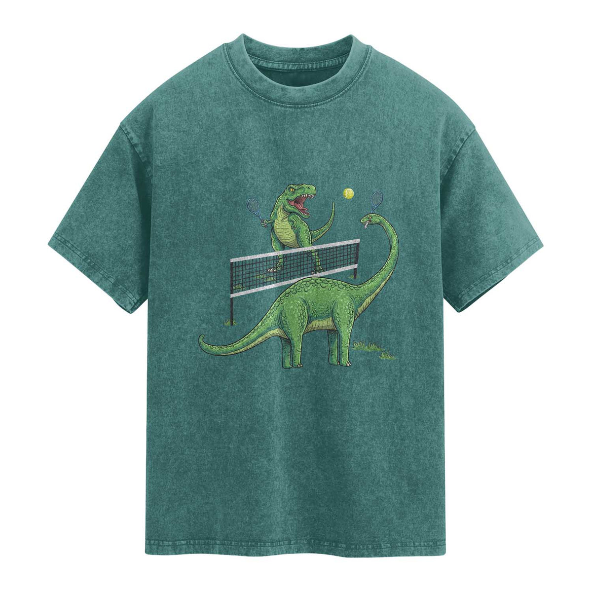Funny Prehistoric Dinosaur Tennis Player Game Day Washed Cotton T-Shirt