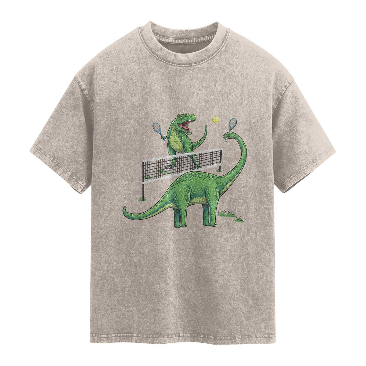 Funny Prehistoric Dinosaur Tennis Player Game Day Washed Cotton T-Shirt