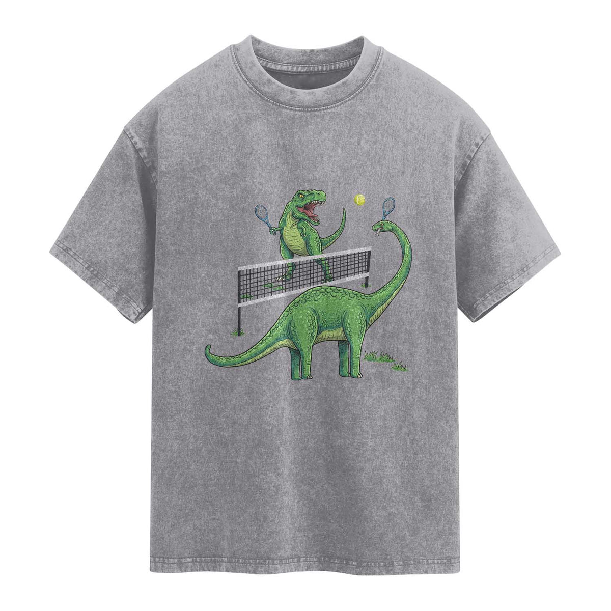 Funny Prehistoric Dinosaur Tennis Player Game Day Washed Cotton T-Shirt