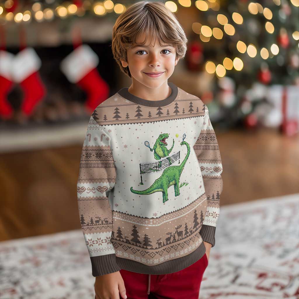 Funny Prehistoric Dinosaur Tennis Player Game Day Ugly Christmas Sweater TS12 Mocha Mousse Print Your Wear