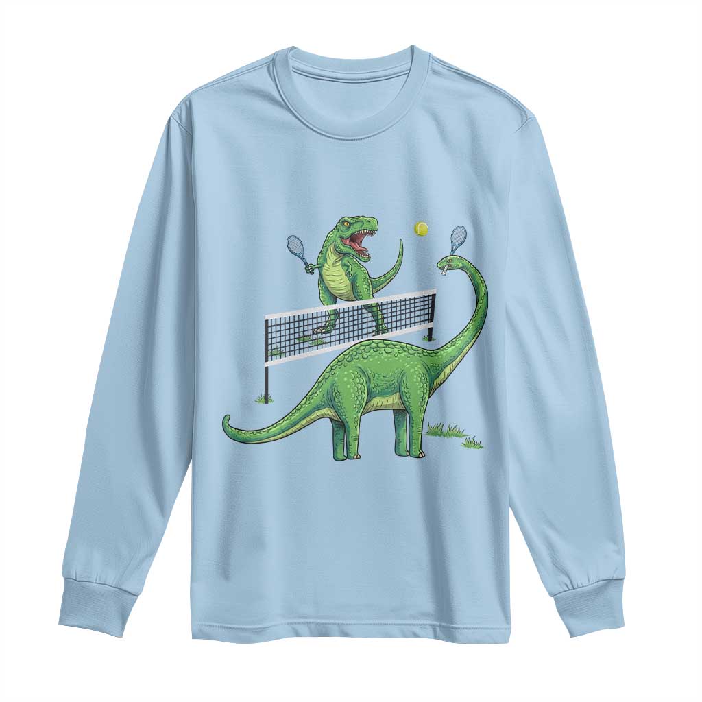 Funny Prehistoric Dinosaur Tennis Player Game Day Long Sleeve Shirt TS12 Light Blue Print Your Wear