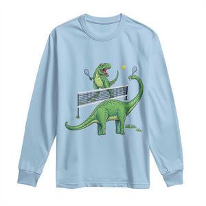 Funny Prehistoric Dinosaur Tennis Player Game Day Long Sleeve Shirt TS12 Light Blue Print Your Wear