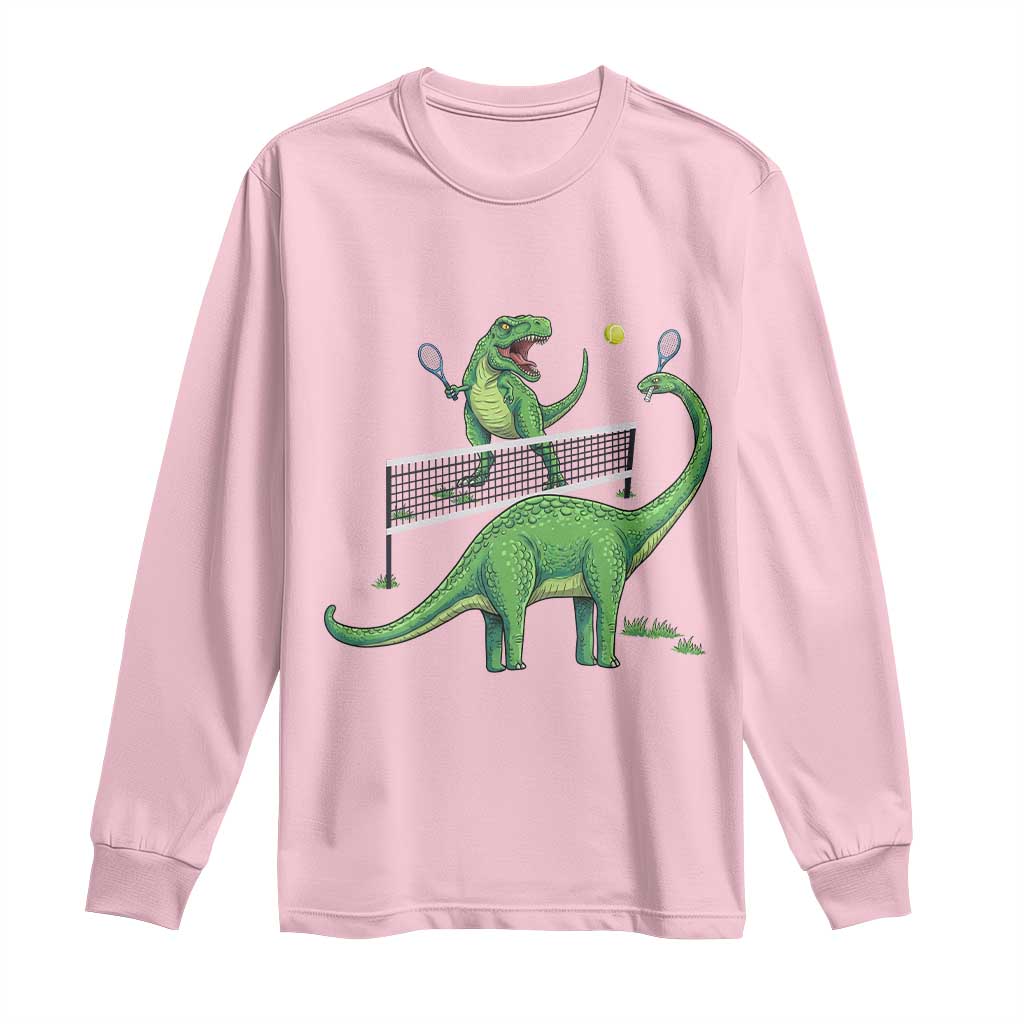 Funny Prehistoric Dinosaur Tennis Player Game Day Long Sleeve Shirt TS12 Light Pink Print Your Wear