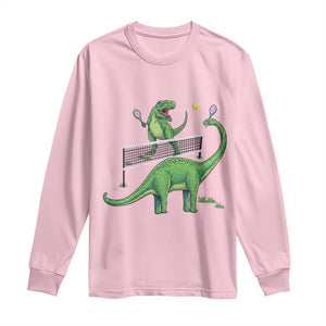 Funny Prehistoric Dinosaur Tennis Player Game Day Long Sleeve Shirt TS12 Light Pink Print Your Wear