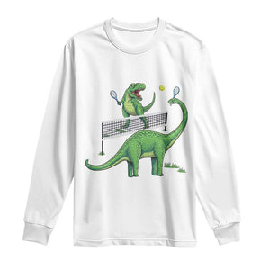 Funny Prehistoric Dinosaur Tennis Player Game Day Long Sleeve Shirt TS12 White Print Your Wear