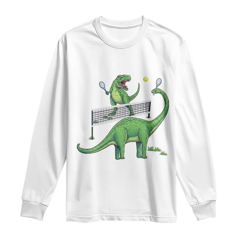 Funny Prehistoric Dinosaur Tennis Player Game Day Long Sleeve Shirt TS12 White Print Your Wear