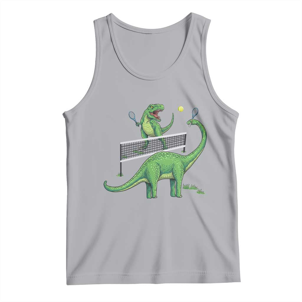 Funny Prehistoric Dinosaur Tennis Player Game Day Tank Top TS12 Athletic Heather Print Your Wear