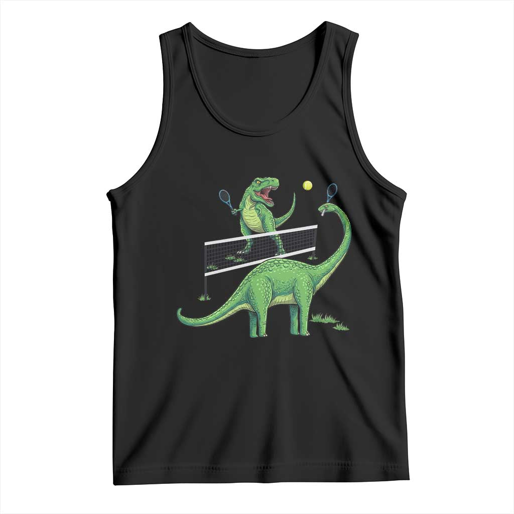 Funny Prehistoric Dinosaur Tennis Player Game Day Tank Top TS12 Black Print Your Wear