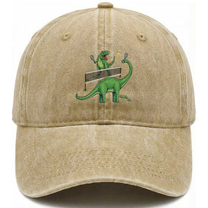 Funny Prehistoric Dinosaur Tennis Player Game Day Washed Cotton Baseball Cap TS12 Print Your Wear